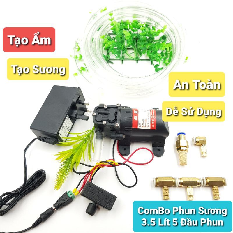 ComBo Máy Bơm Phun Sương Tạo Ẩm 5 Đầu Phun Tiện Dụng Dài 6 Mét Công Suất 3.5L DP521 DP-521