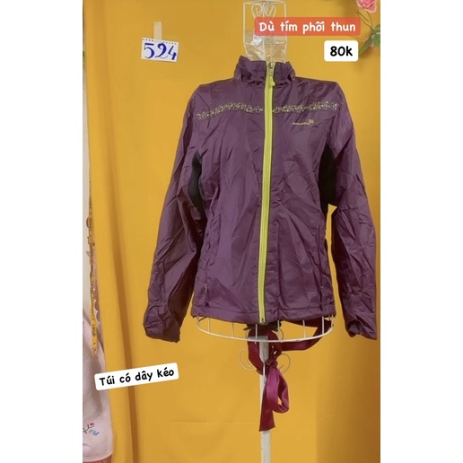 Áo khoác dù tím túi có dây kéo.S524