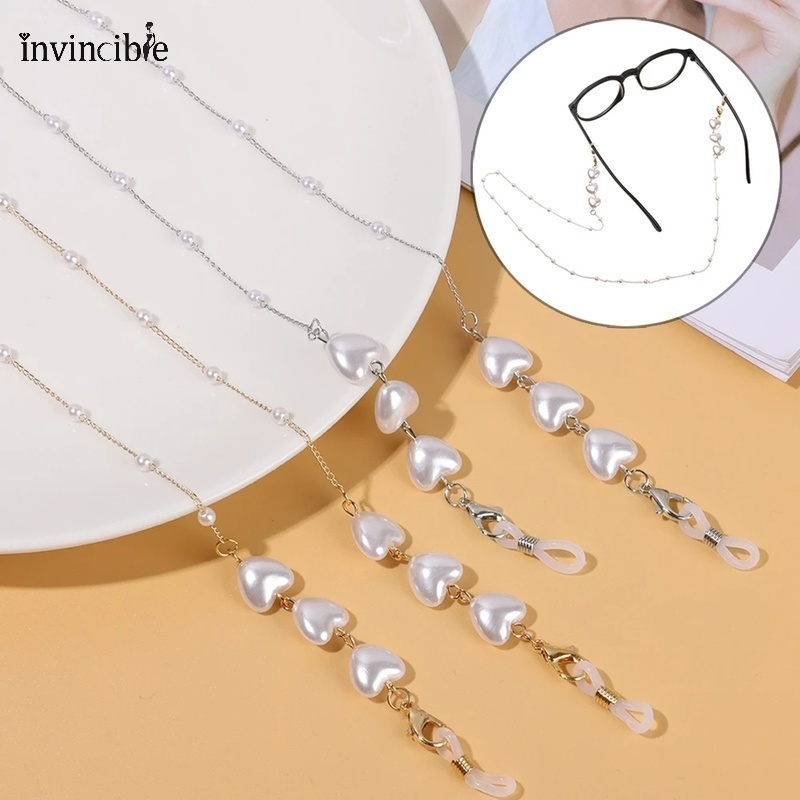Dây Xích Gắn Mắt Kính Chống Mất Xâu Hạt Ngọc Trai Giả Hình Trái Tim Thời Trang Nữ