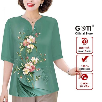 GOTI - Áo Trung Niên Nữ BigSize Dáng Suông Rộng Tay Lỡ Cao Cấp Cho Mẹ Tuổi 50 Tuổi 60 3A33 3A34 3A26 3A27