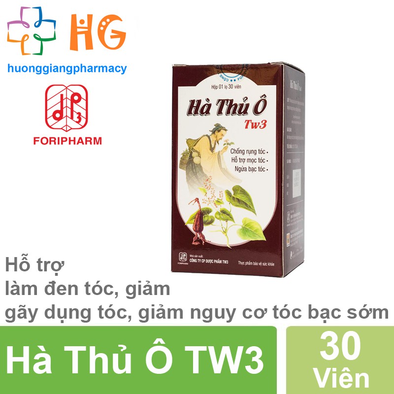 Hà Thủ Ô TW3. Viên uống hỗ trợ làm đen tóc, giảm rụng tóc, giảm nguy cơ tóc bạc sớm, nuôi dưỡng tóc (Lọ 30 Viên)