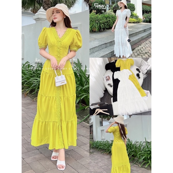 Đầm Cổ Tim Maxi Viền Ren