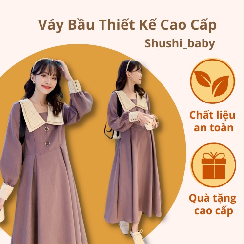Váy Bầu Công Sở Thiết Kế Thu Đông Phong Cách Hàn Quốc Cao Cấp Giấu Bụng Cực Xinh