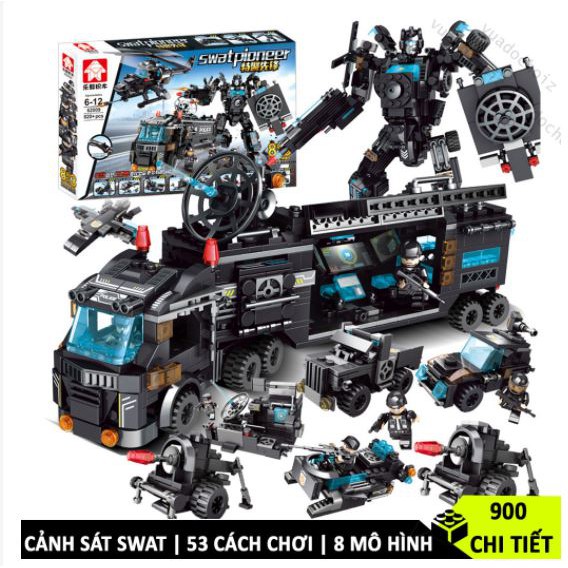 Bộ đồ chơi xếp hình Lego cảnh sát với hơn 820 chi tiết xe cảnh sát... kèm hộp đựng