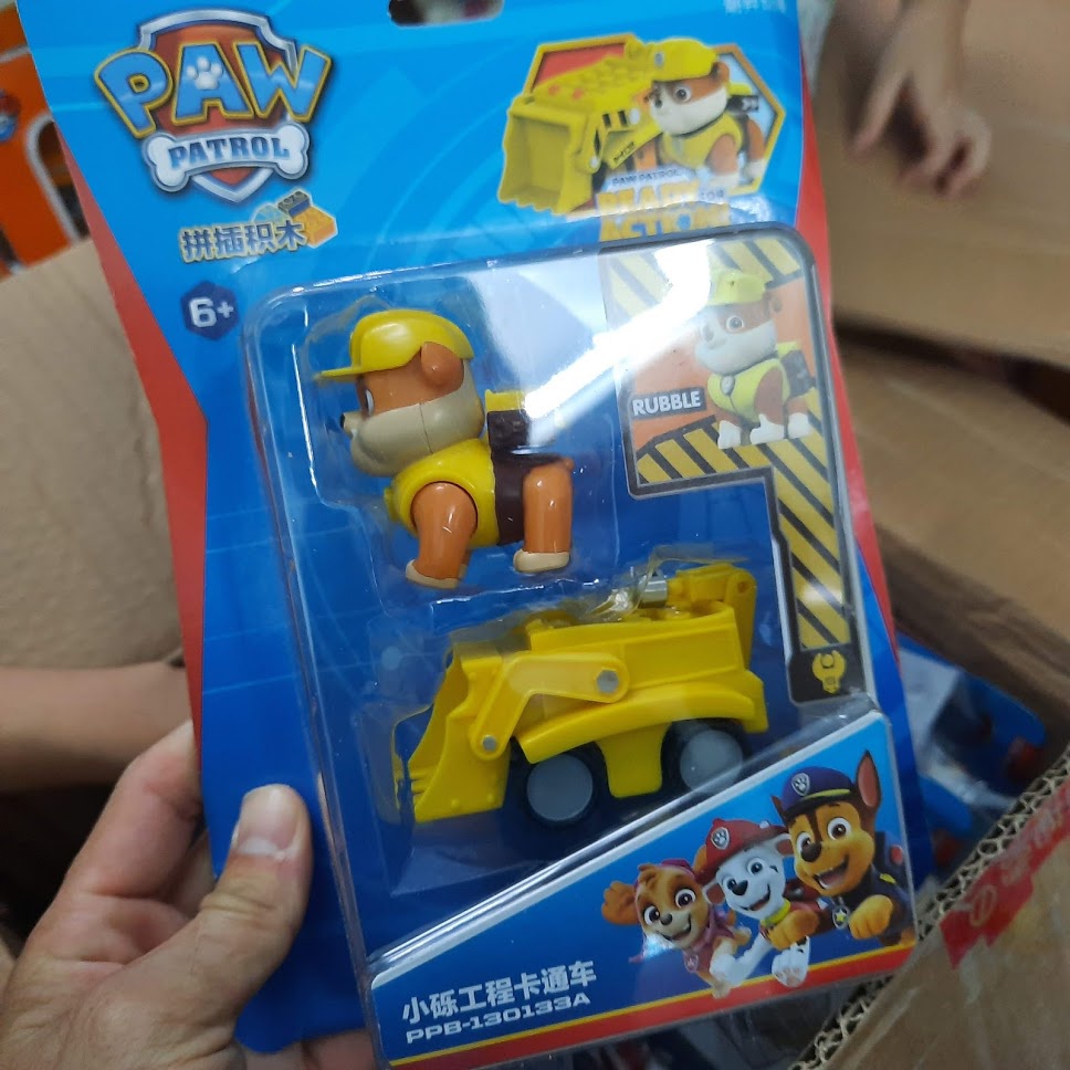 Mô hình xe cứu hộ pawpatrol chú chó cứu hộ nhân vật Rubble xe đồ chơi trẻ em bằng nhựa