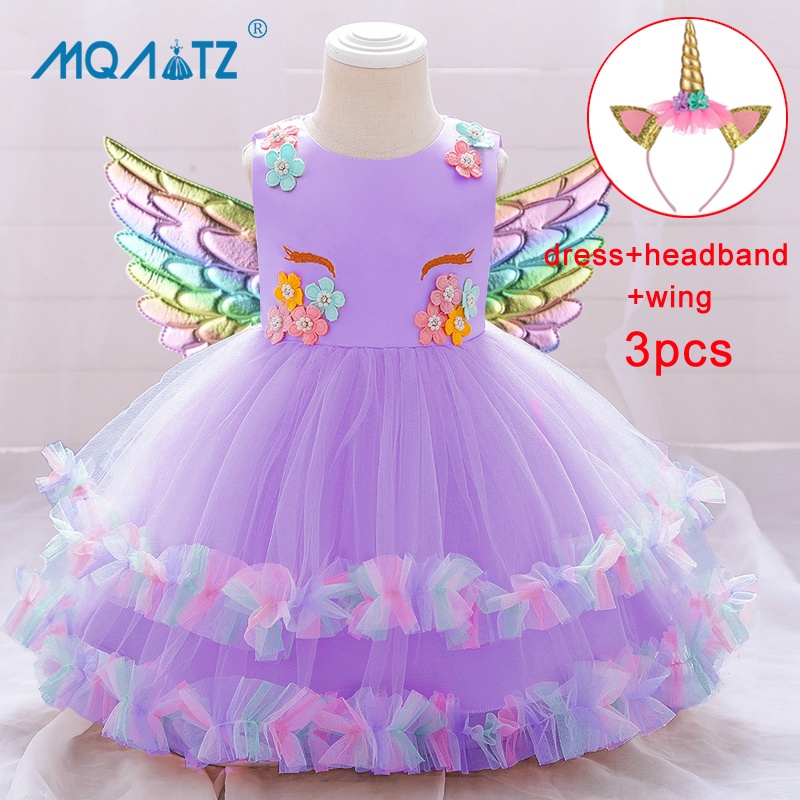 Đầm thời trang MQATZ hình kỳ lân nhiều màu sắc đáng yêu dành cho bé gái sơ sinh