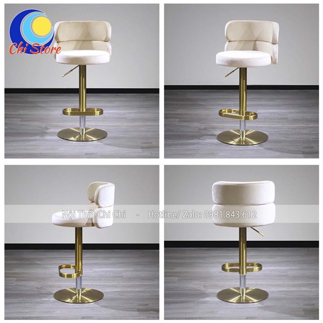 Ghế Trang Điểm Xoay, Ghế Quầy Bar Cao Cấp Inox Mạ Vàng 304 Mẫu Make Cao Cấp Dáng Thon Nâng Hạ 60-80cn