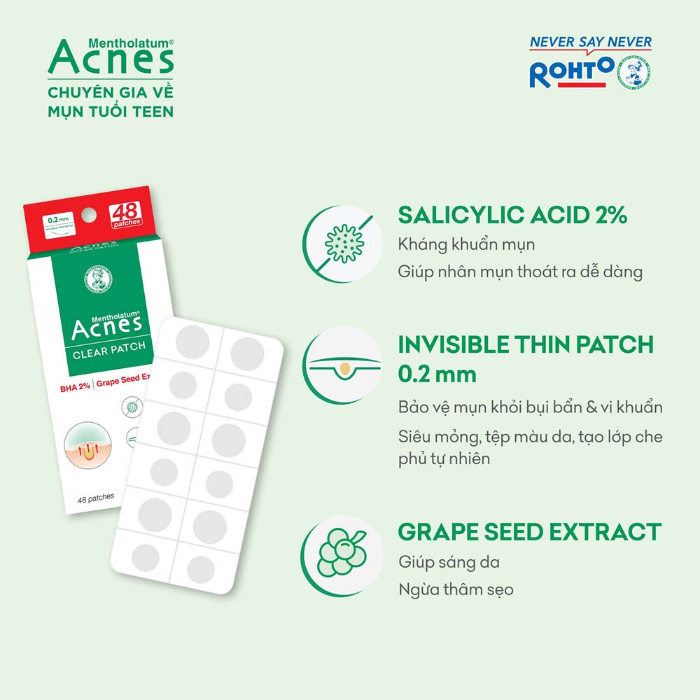Miếng dán mụn giúp giảm mụn sưng viêm Acnes Clear Patch (48 Miếng)