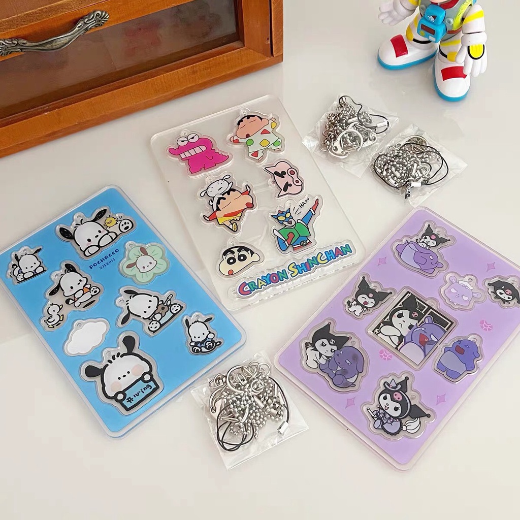 Bộ diy móc khóa acrylic Cậu Bé Bút Chì Shin-Chan Kuromi SANRIO hoạt hình Gà Rán Cay Ngọt trang trí dễ thương
