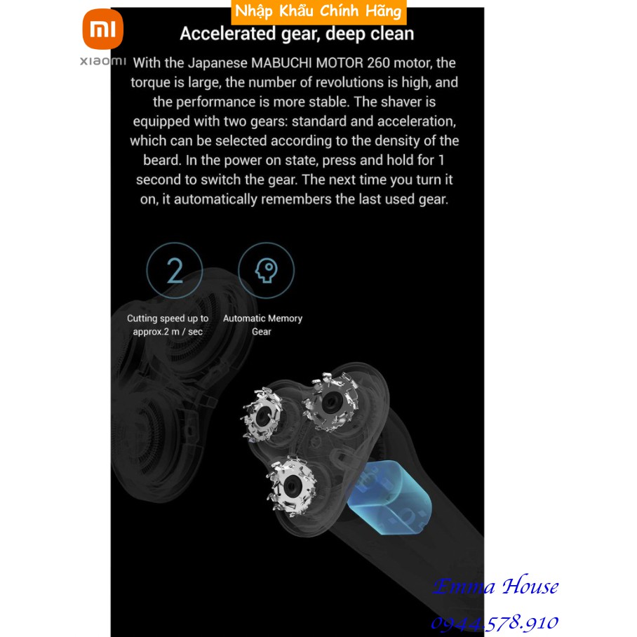 Máy cạo râu Xiaomi Electric Shaver Mijia S500 3 đầu - Bảo hành 3 tháng