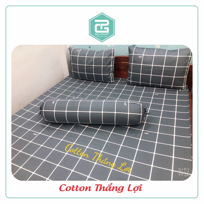 Bộ ga gối Thắng Lợi {4 món}100% Cotton chuẩn logo họa tiết Sọc Vuông