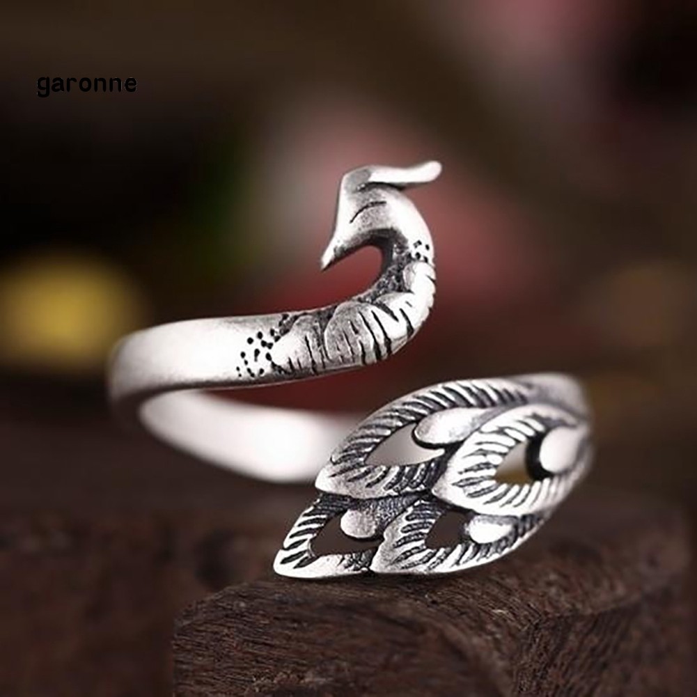 Nhẫn hở đeo tay bằng kim loại hình chim công phong cách vintage cho nữ