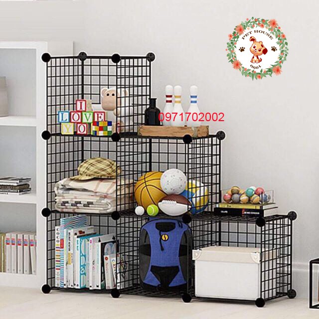 Kệ lưới sắt 6 ô lắp ghép đa năng, tiện ích, tháo lắp di chuyển dễ dàng
