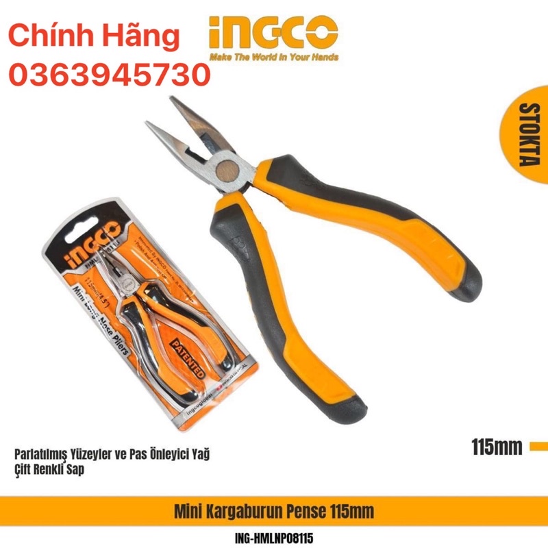 ĐỒ NGHỀ INGCO Kềm mũi nhọn mini 4.5"/115mm HMLNP08115