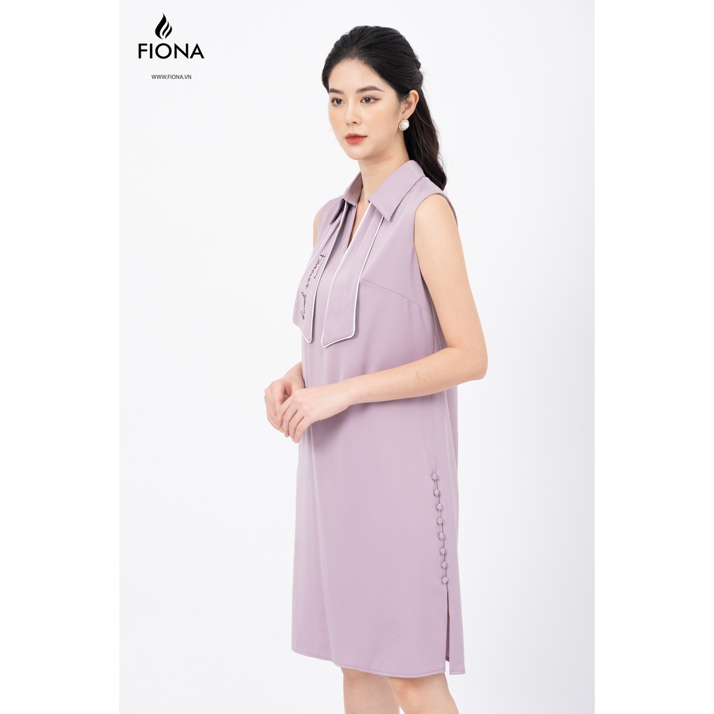 Đầm nữ dáng suông Fiona, Đầm sát nách cổ xẻ V lá cổ bong thêu đính dời FIONA F451069