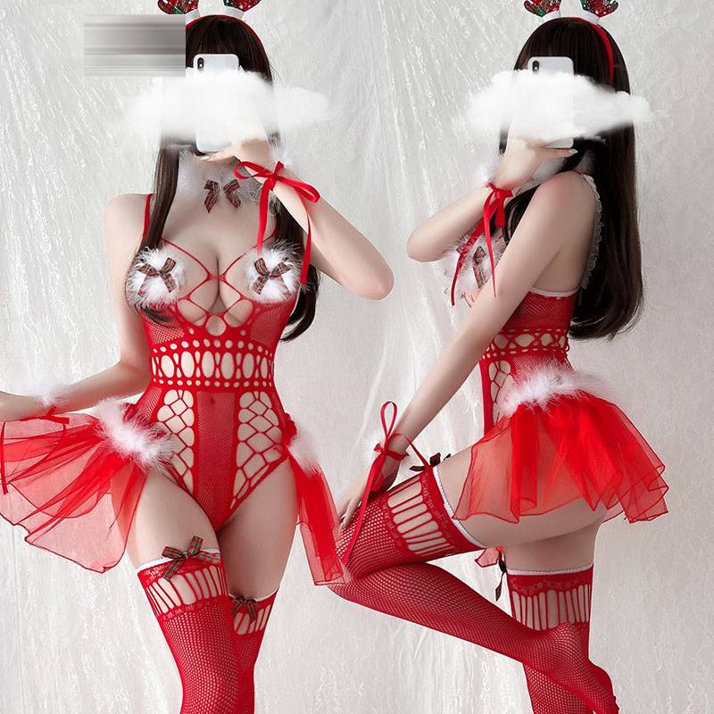 Bộ đồ lót một mảnh phối lưới hóa trang giáng sinh gợi cảm cho nữ