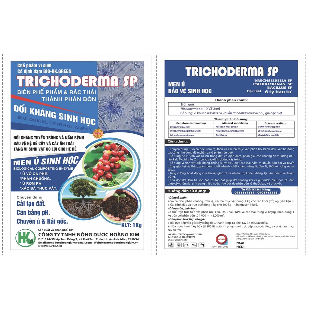 Men ủ phân sinh học Trichoderma SP 1kg, nấm đối kháng xử lý đất , ủ rác hữu cơ thành phân bón