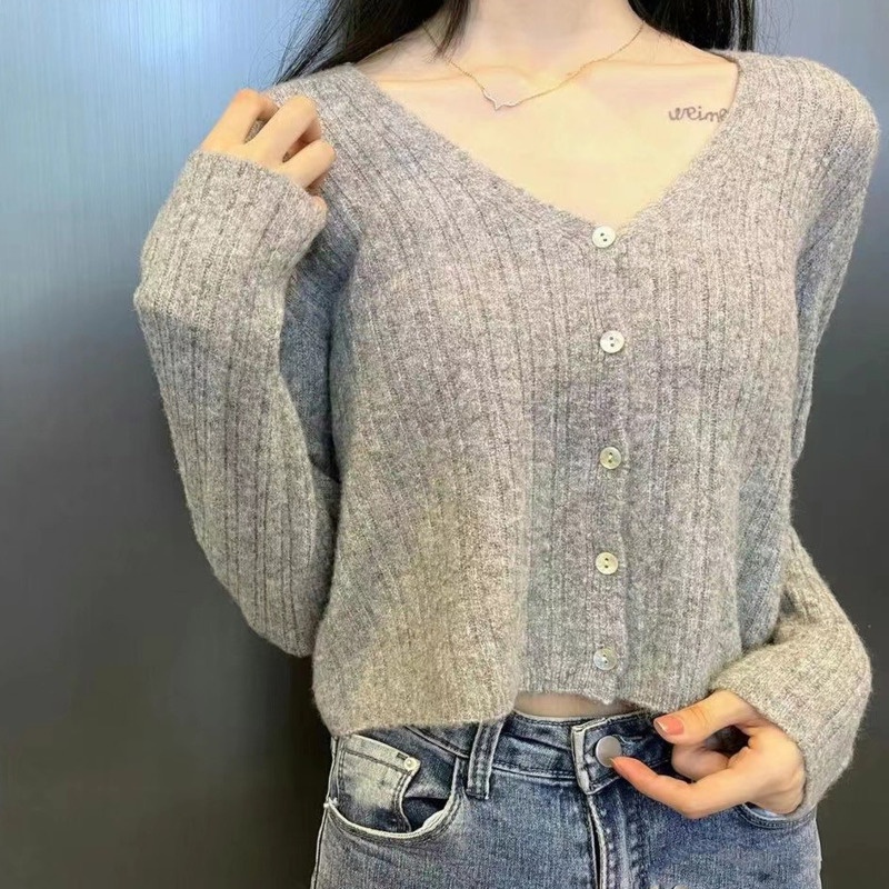 Áo Khoác Cardigan Dệt Kim Tay Dài Màu Trơn Đơn Giản Hợp Thời Trang
