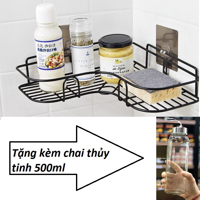 Kệ sắt dán góc tường nhà bếp+ tặng kèm chai thủy tinh 500ml