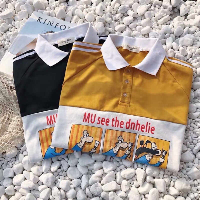 Áo Thun Có Cổ In Chữ MU See The Dnhelie Kèm Viền Tay Cá Tính TTS0558