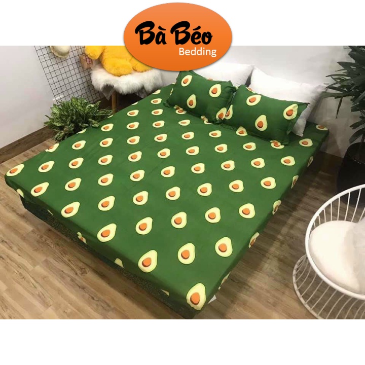 Bộ 3 món Ga gối, ga bọc nệm mẫu Bơ Xanh, drap giường giá rẻ kích thước m2/m6/m8/2m2 chất Poly cotton - Ga bo c