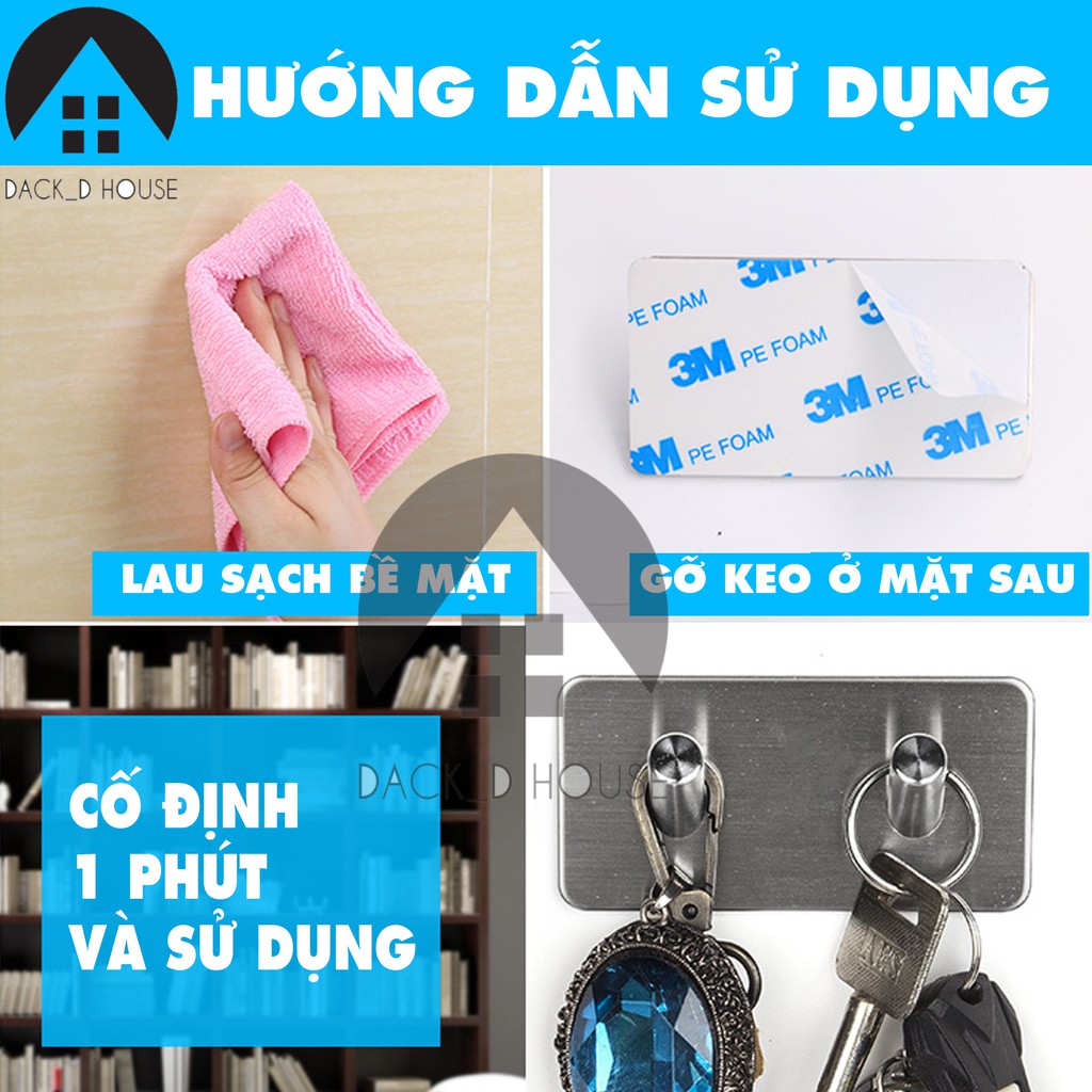 Móc dán tường 2 chấu inox SUS 304 không rỉ sét kèm keo dán 3M DACK D HOUSE