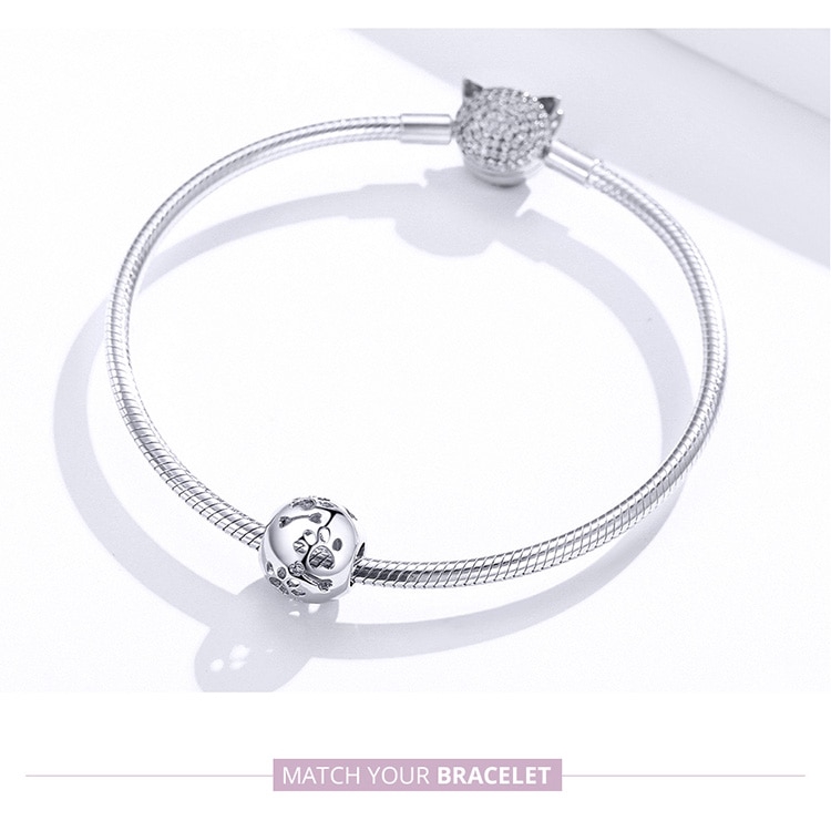 Hạt Phụ Kiện Tròn Bamoer BSC140 Khoét Rỗng Họa Tiết Dấu Chân Thú Cưng Tự Làm Vòng Tay Thời Trang