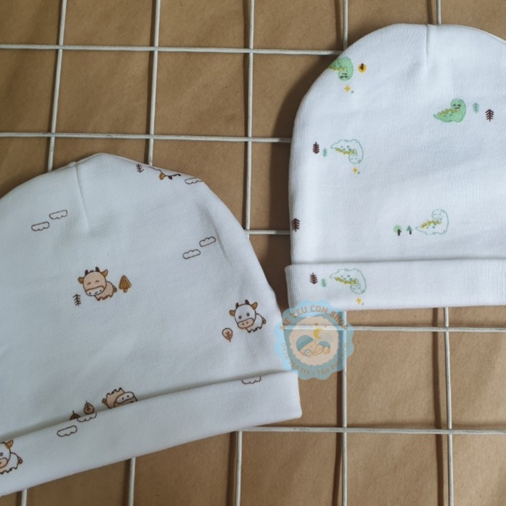 Nón cotton họa tiết cho bé sơ sinh 0-3 tháng - Hiệu Cún Con (katydang)