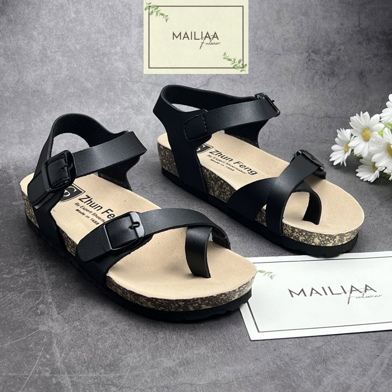 (Xả hàng lẻ size) Sandal xỏ ngón quai da gắn nút MAILIAA đế trấu nhẹ đi êm