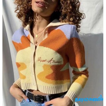 Áo cardigan dệt kim tay dài thêu chữ màu sắc thời trang cho nữ