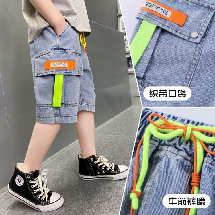 Quần Yếm Denim Ngắn Vừa Kích Thước Lớn Phong Cách Mới 2022 Cho Bé Trai