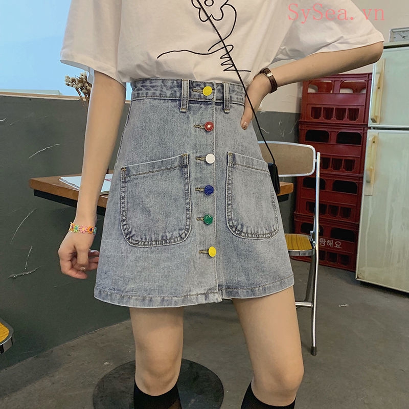 Chân Váy Denim Chữ A Lưng Cao Phong Cách Hàn Quốc | BigBuy360 - bigbuy360.vn