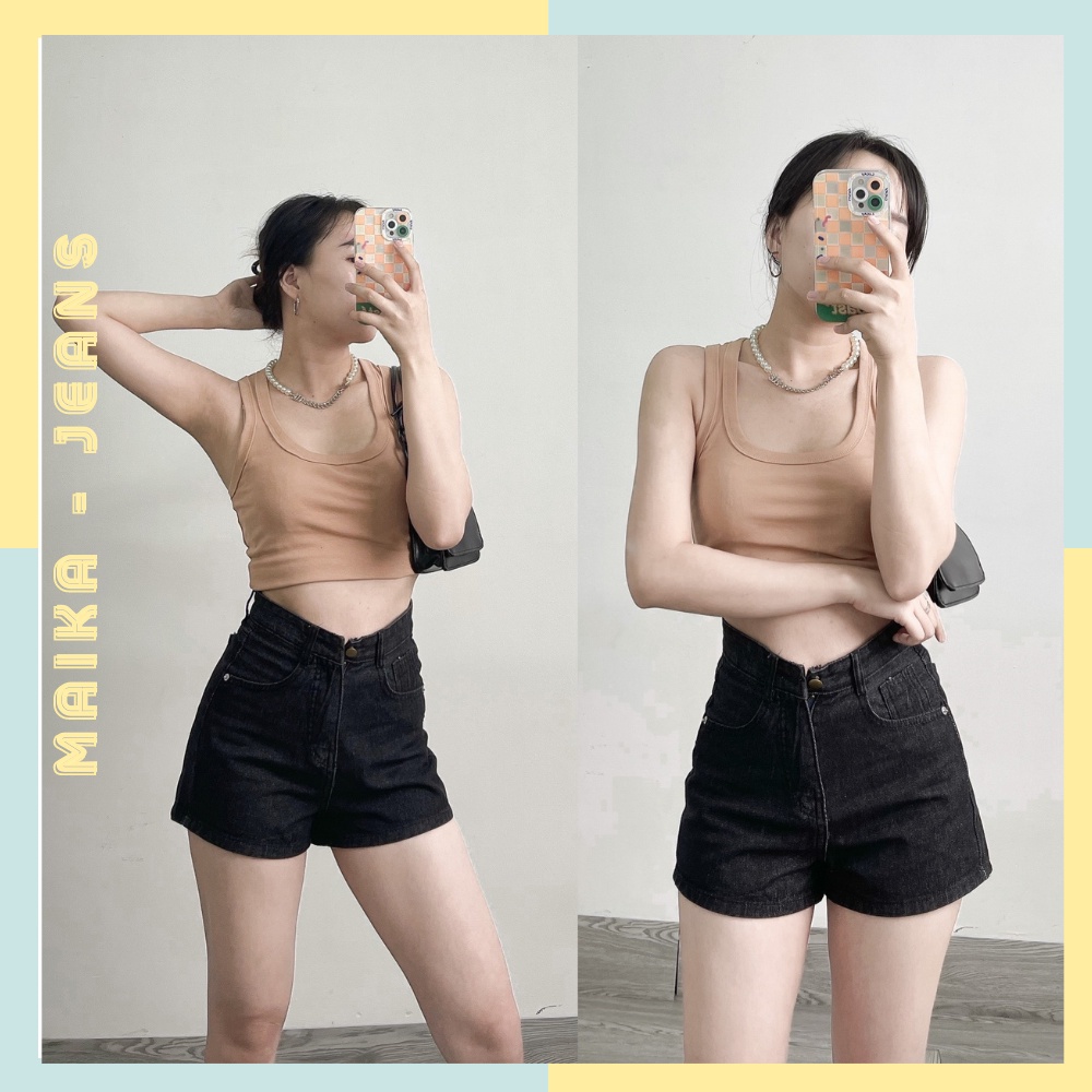 Quần Jeans Short Nữ Basic Lưng Cao Lai Cuốn 2 màu (Hinh shop tự chụp kèm video)