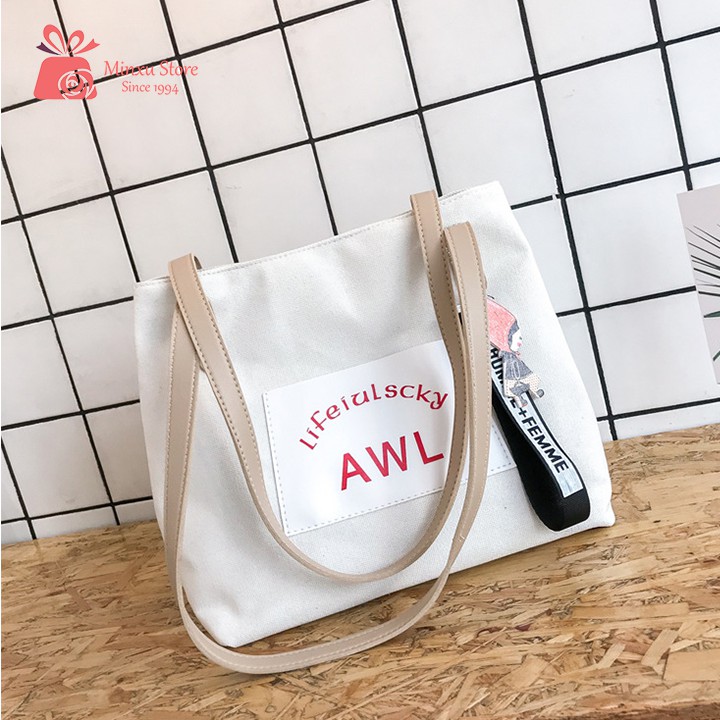 Túi vải canvas, túi đeo chéo loại to thời trang, đi học, đi chơi trẻ trung TV35