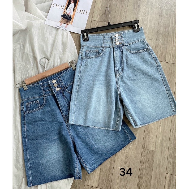 Quần ngố jean nữ lưng cao size đại kiểu 3 nút form ống rộng MS34 thời trang Bigsize 2KJean