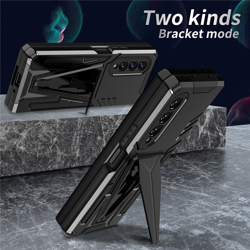 Ốp điện thoại dạng giáp chống rơi có giá đỡ nam châm hình chữ V cho Samsung Galaxy Z Fold 3 / Z Flip 3