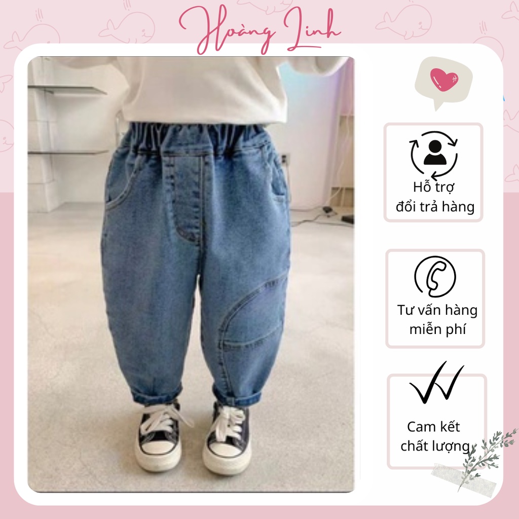 Quần bò jeans cho bé trai và bé gái dáng suông dài lưng chun co giãn có 2 màu màu xanh QD01