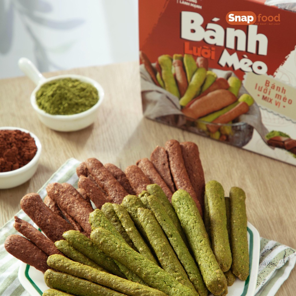 Bánh quy Lưỡi mèo GIỮ DÁNG/GIẢM CÂN - vị Hỗn hợp (Trà xanh, Socola) (300gram) | BigBuy360 - bigbuy360.vn