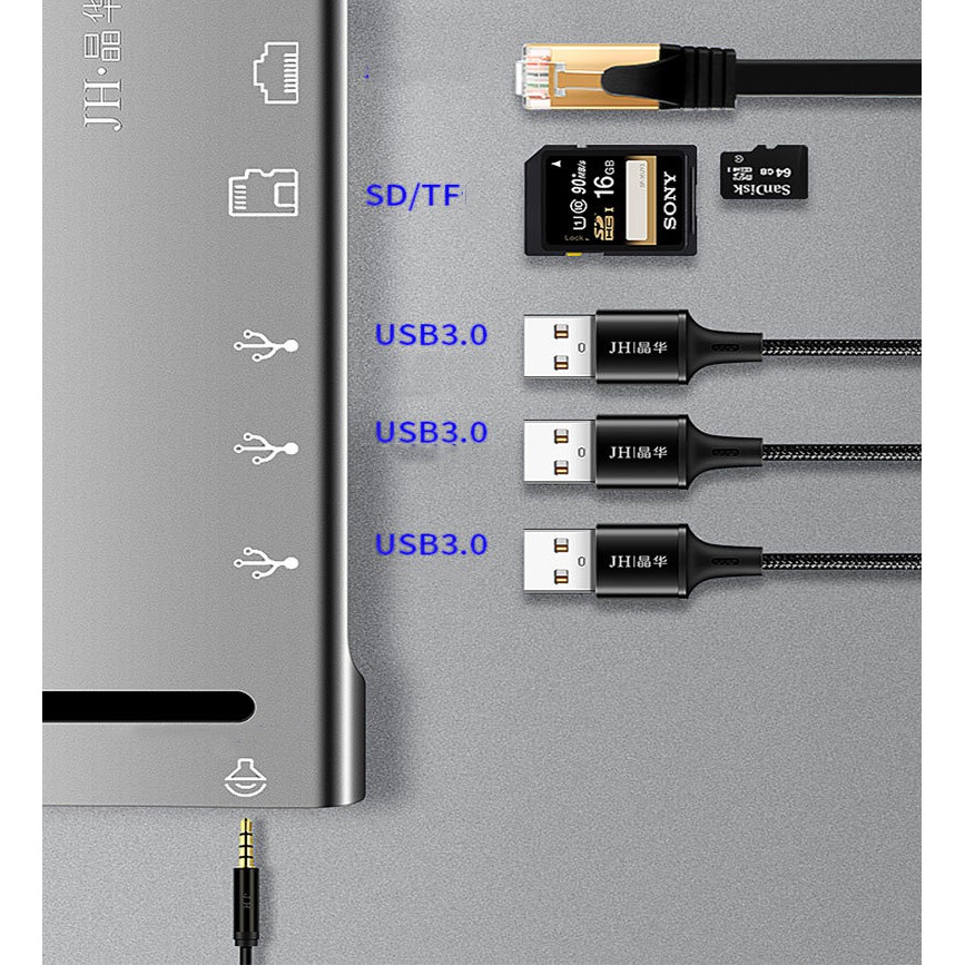 Hub usb type-c cho Macbook 2020 ra 10 cổng HDMI, Ethernet 1000Mbps, PD 100w - Jinghua Z333