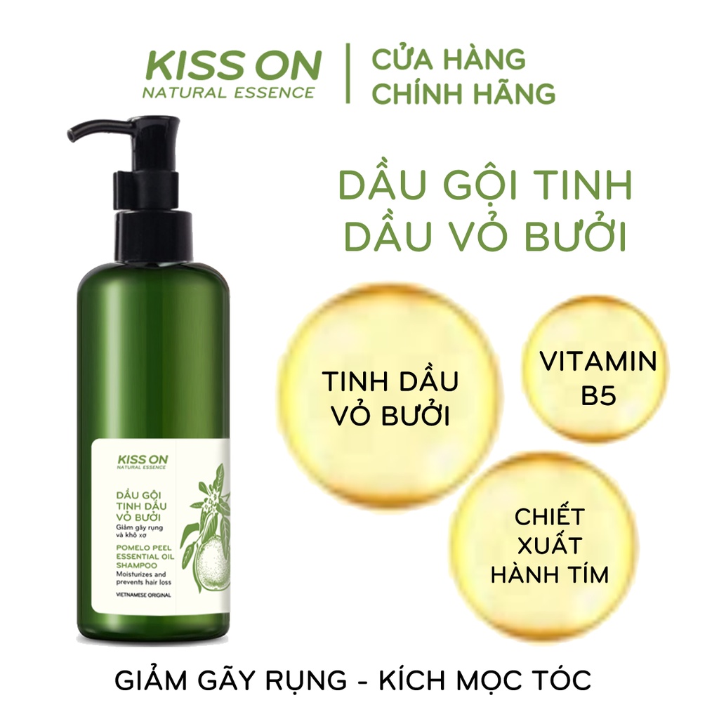 Dầu gội đầu tinh dầu vỏ bưởi KISS ON 300 ml giúp ngăn ngừa rụng tóc, kích mọc tóc, giúp tóc suôn mượt tự nhiên