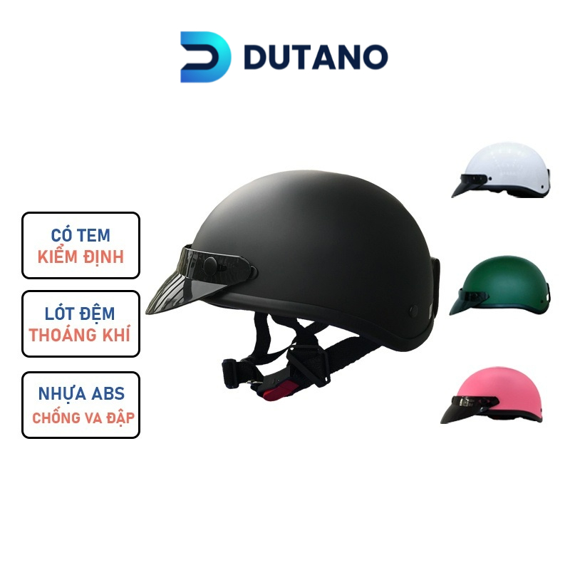 Mũ Bảo Hiểm Nửa Đầu 1/2 Chính Hãng DUTANO Trơn Nhiều Màu Có Lưỡi Trai Bảo Hành 5 Năm