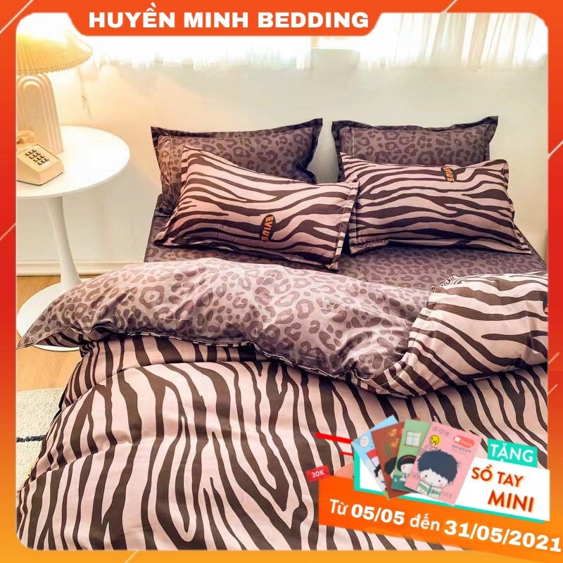 Bộ Chăn Ga Gối Cotton Poly Ngựa Vằn Hồng - HUMI BEDDING