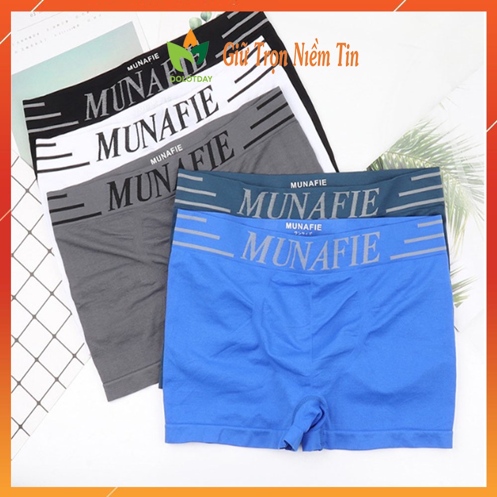 SET 3 Quần Sịp Nam Đùi Cotton, Quần Lót Nam Munafie Dệt Kim Co Giãn 4 Chiều Đóng Túi Zip Sang Trọng LOTNAM11