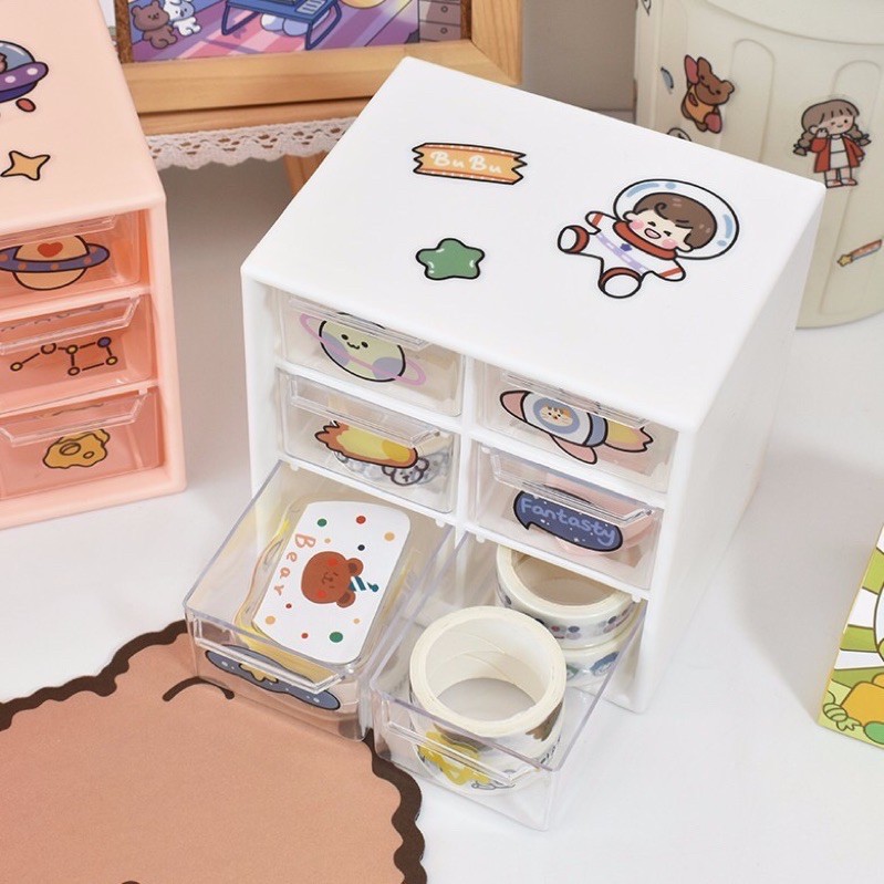 HỘP/TỦ ĐỂ ĐỒ MINI 6 NGĂN KÉO ĐỂ BÀN NHỎ XINH ❤️ SHOP TẶNG BẠN STICKER TRANG TRÍ.