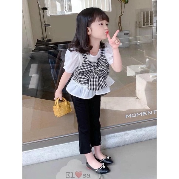 Bộ quần dài bé gái - phối nơ siêu xinh cho bé 8-30kg