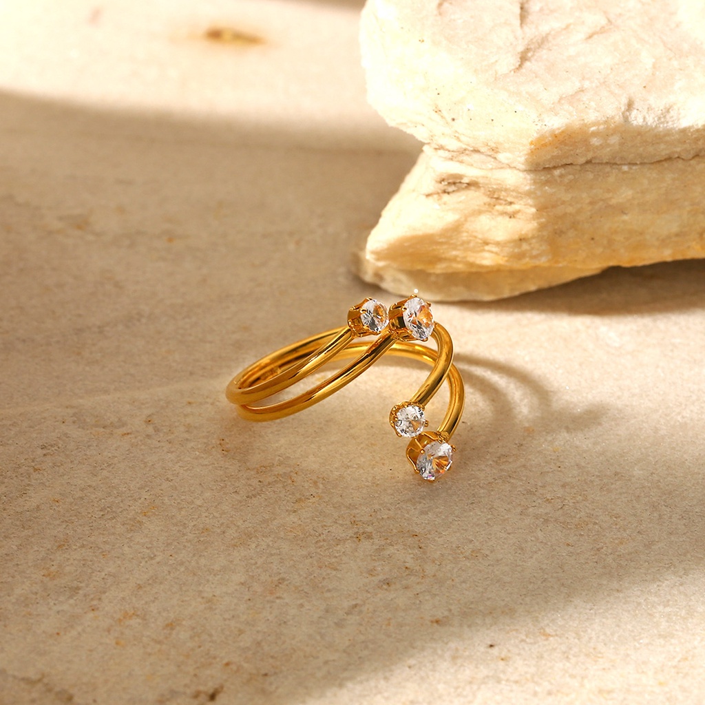 Vnox Nhẫn Hở Hai Lớp Đính Đá Cz Mạ Vàng Có Thể Điều Chỉnh Làm Quà Tặng Trang Sức