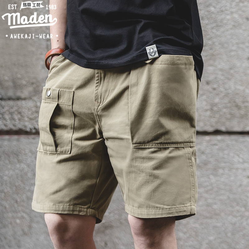 Quần short MADEN P37 màu trơn phối túi lớn phong cách retro Mỹ trẻ trung cho nam