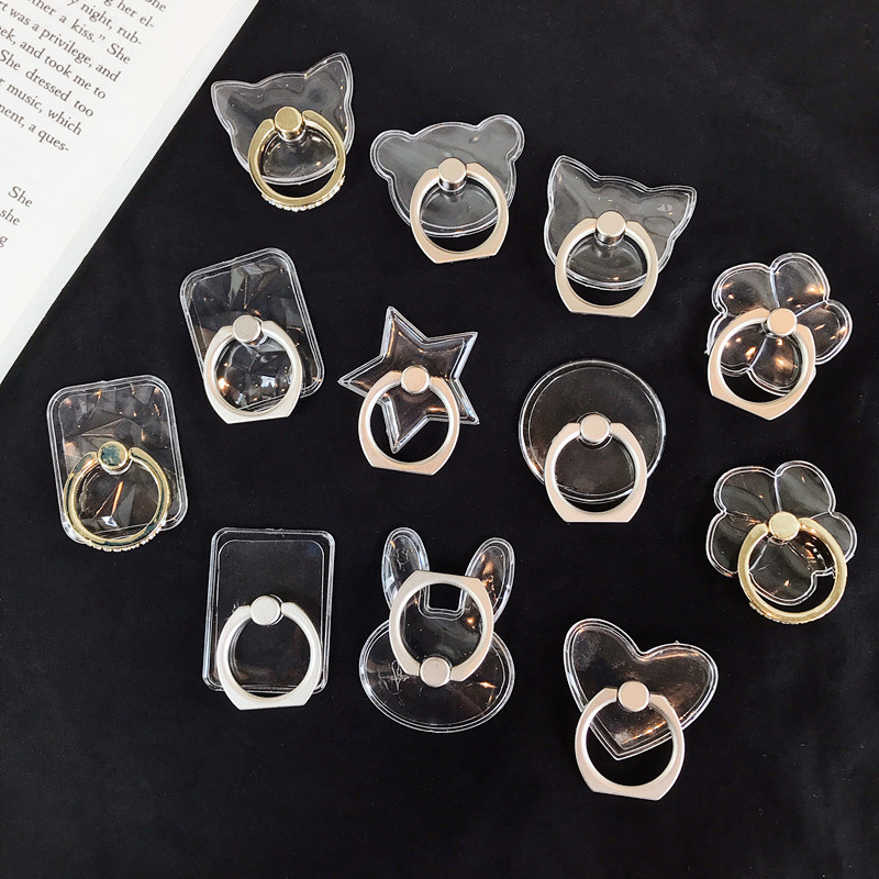 Chủ sở hữu điện thoại acrylic trong suốt Đứng Finger Ring Cartoon Cat Heart Rabbit Bear Hoa Star Chủ 14 Type