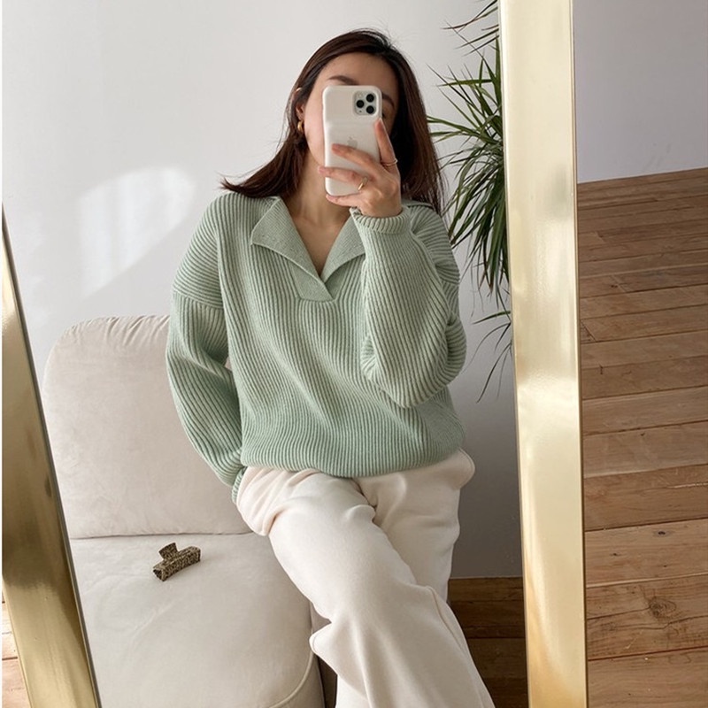 SUXI Áo len tay dài cổ chữ V thiết kế thời trang mùa thu phong cách Hàn Quốc cho nữ