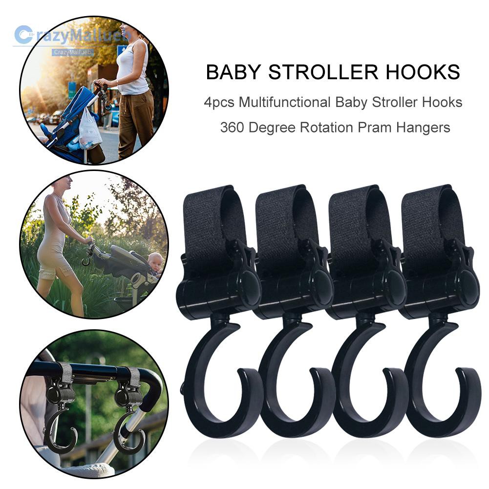 CRA-Stock 4pcs Multifunctional Baby Stroller Hooks 360 Degree Rotation Pram Hangers